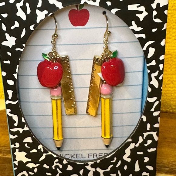 Betsey Johnson Other - Betsey Johnson Red Apple and Yellow Pencil Earrings